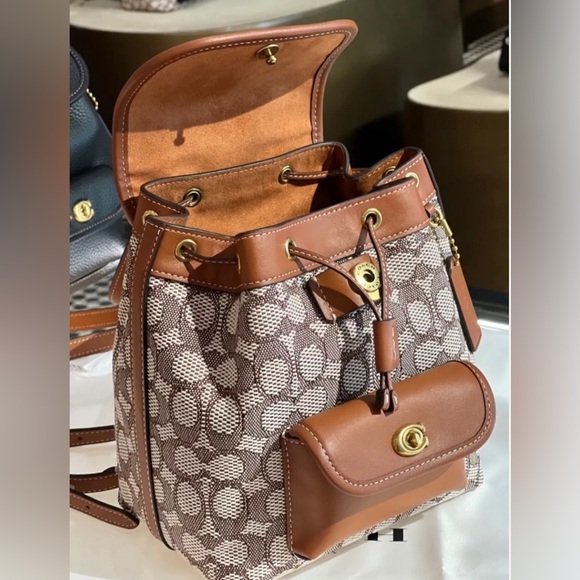 Coach Tan Leather-Trim Signature Canvas Backpack main image 9
